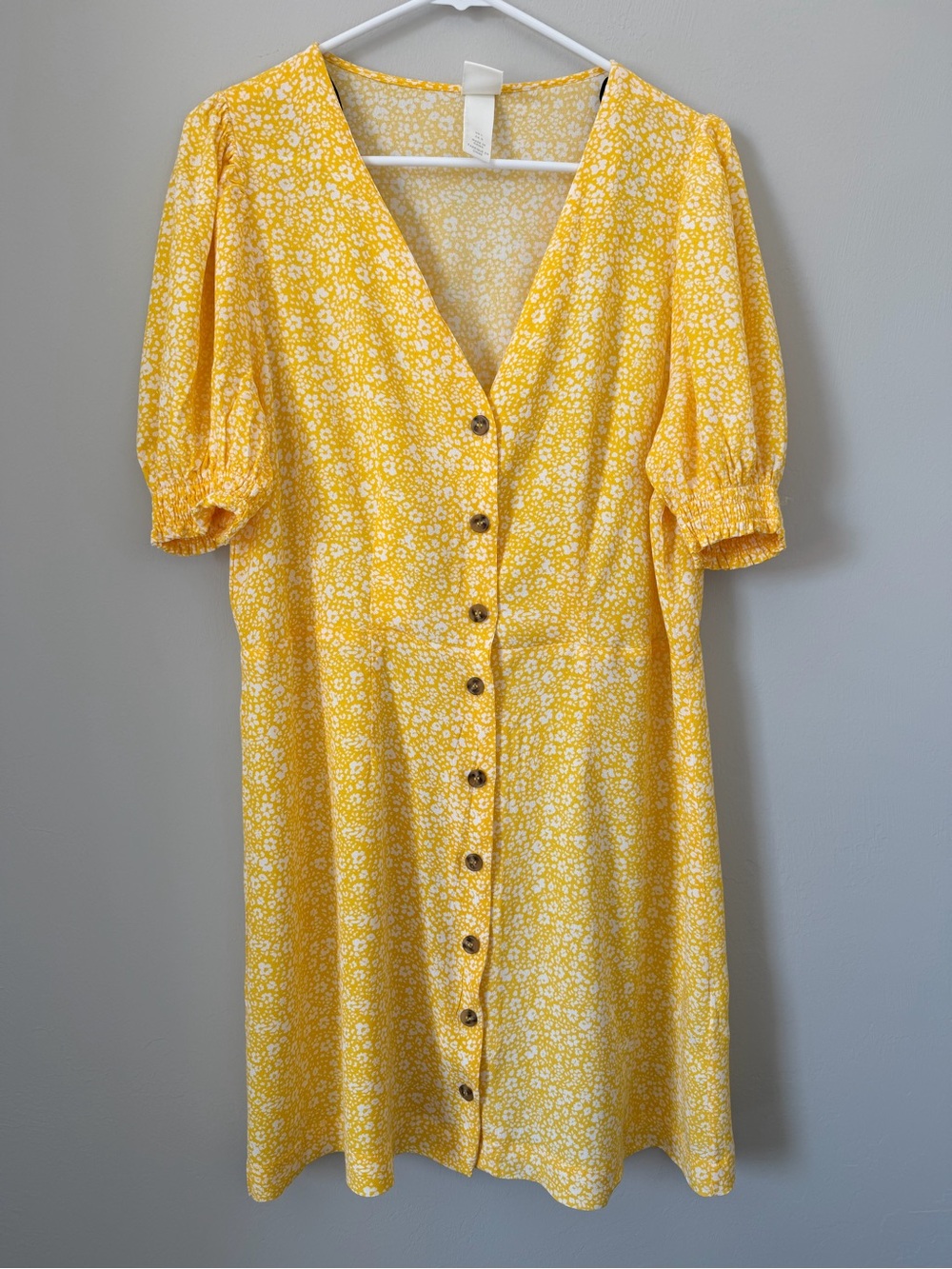 Yellow Floral Button-Front Women’s Dress